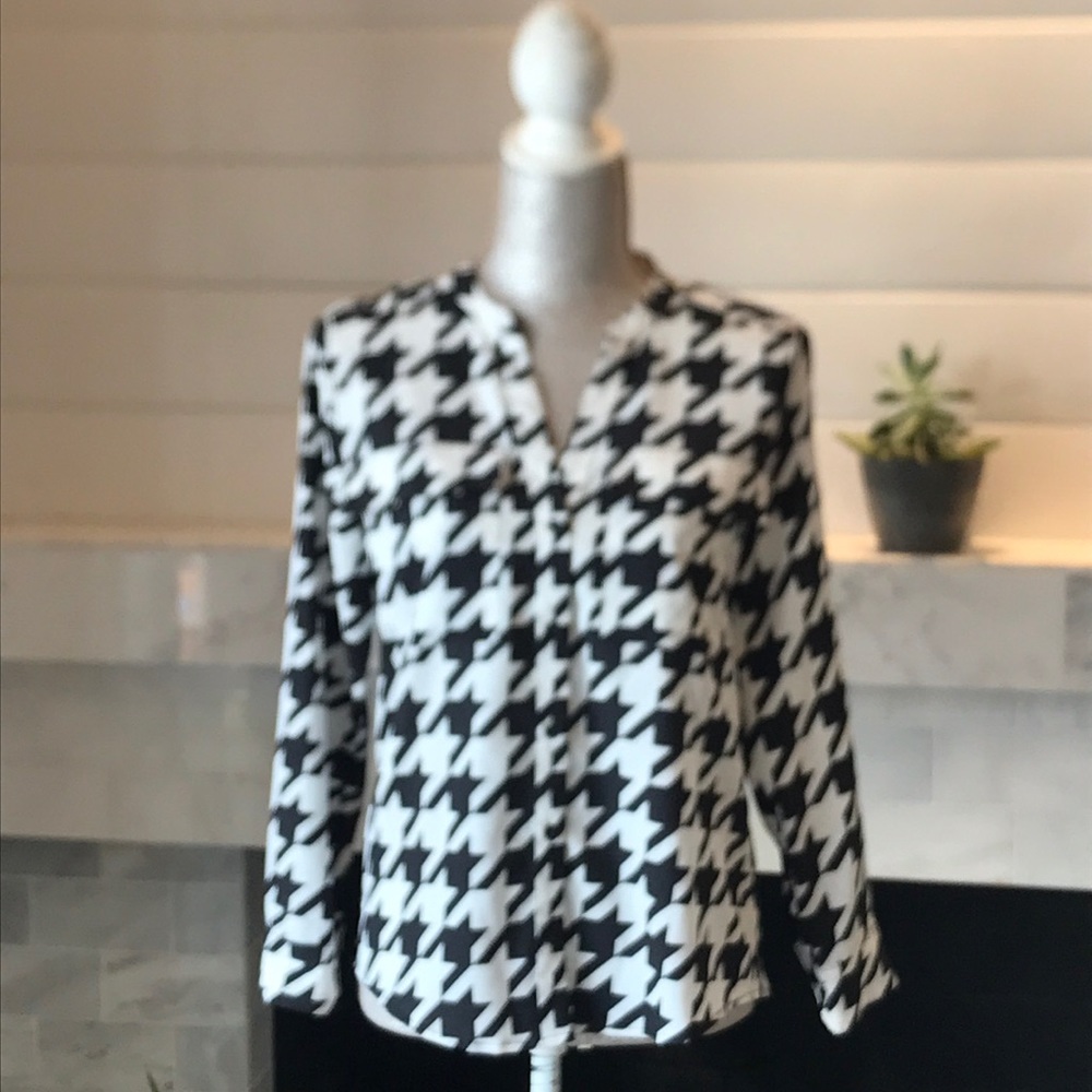 Calvin Klein Classic Houndstooth Blouse S EUC